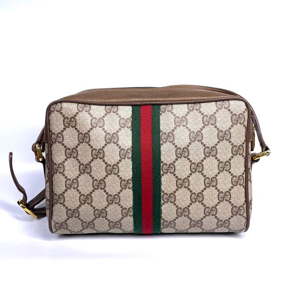 🔴SOLD🔴GUCCI Vintage Sherry Line GG Web PVC Canvas Browns Crossbody Bag - Picture 15 of 16